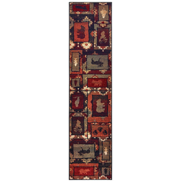 Woodlands Wilderness Panel Brown Rust Cabin Lodge Rug - Woodlands 9601D #_shape=Runner