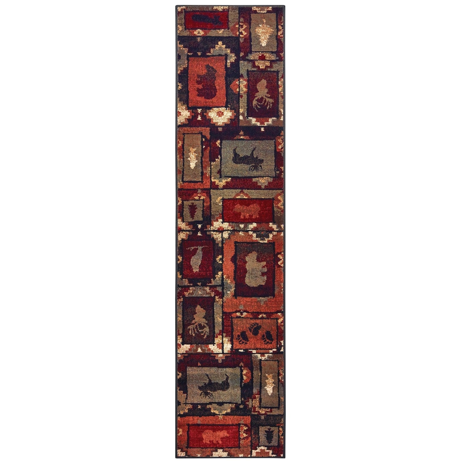Woodlands Wilderness Panel Brown Rust Cabin Lodge Rug - Woodlands 9601D #_shape=Runner