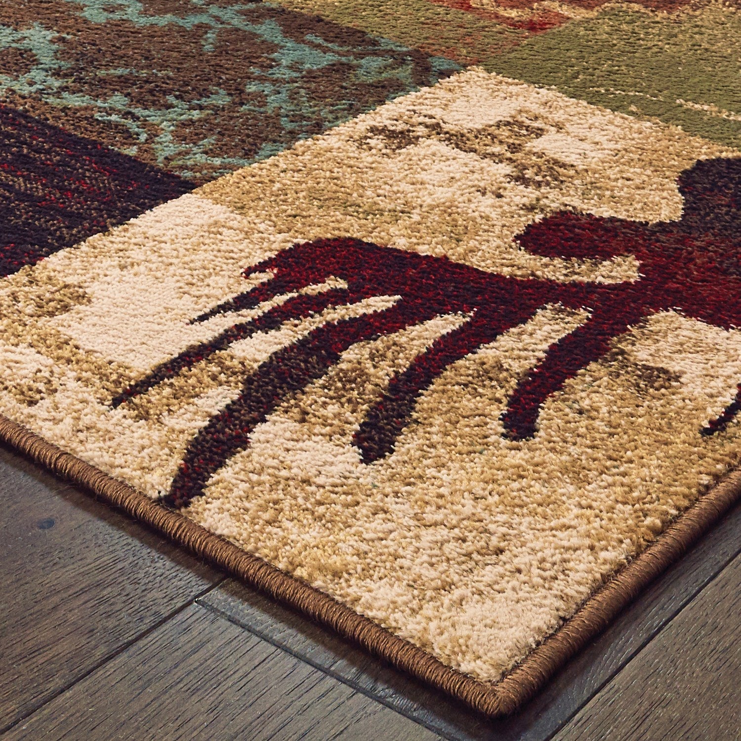 Woodlands Mountain Wildlife Brown Rust Cabin Lodge Rug - Woodlands 9649A
