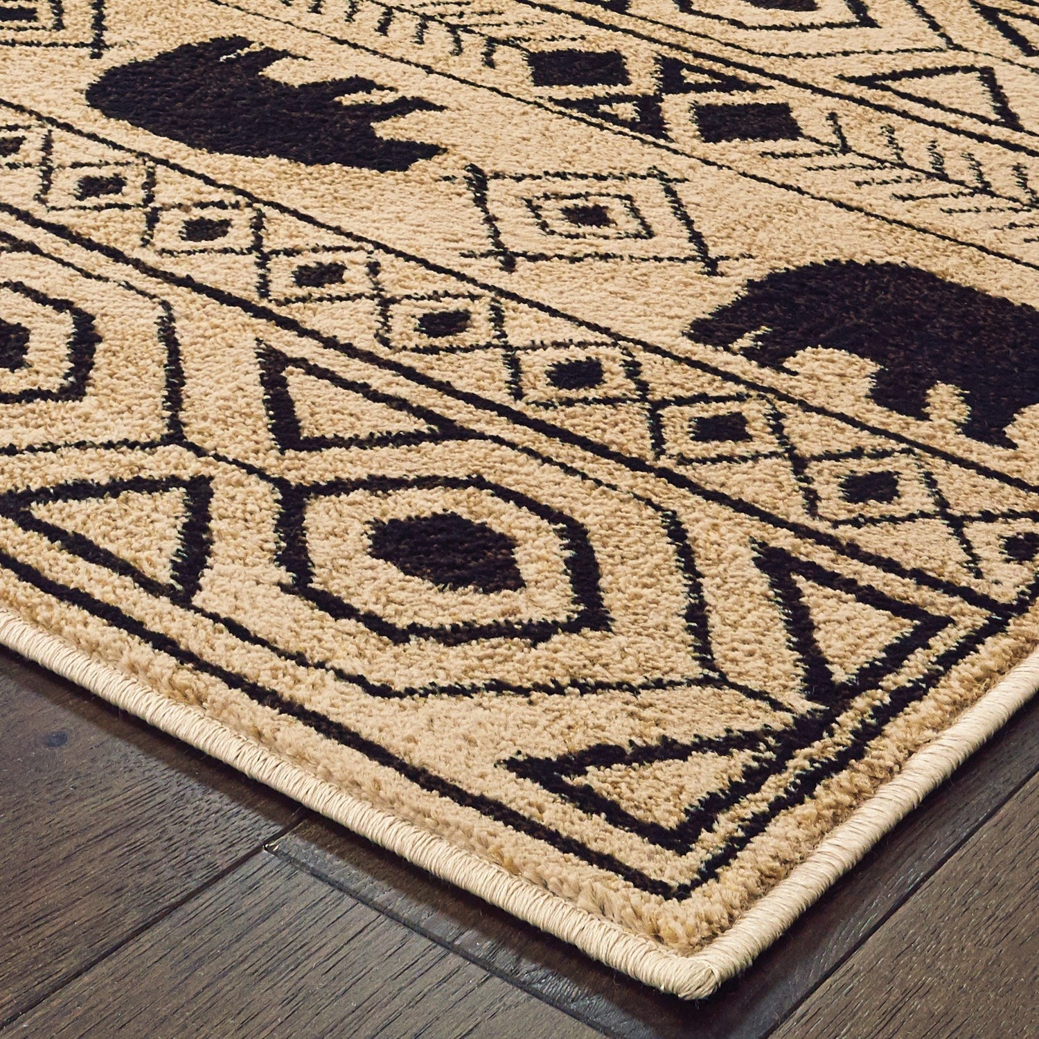 Woodlands Bear Stripe Ivory Black Cabin Lodge Rug - Woodlands 9651A