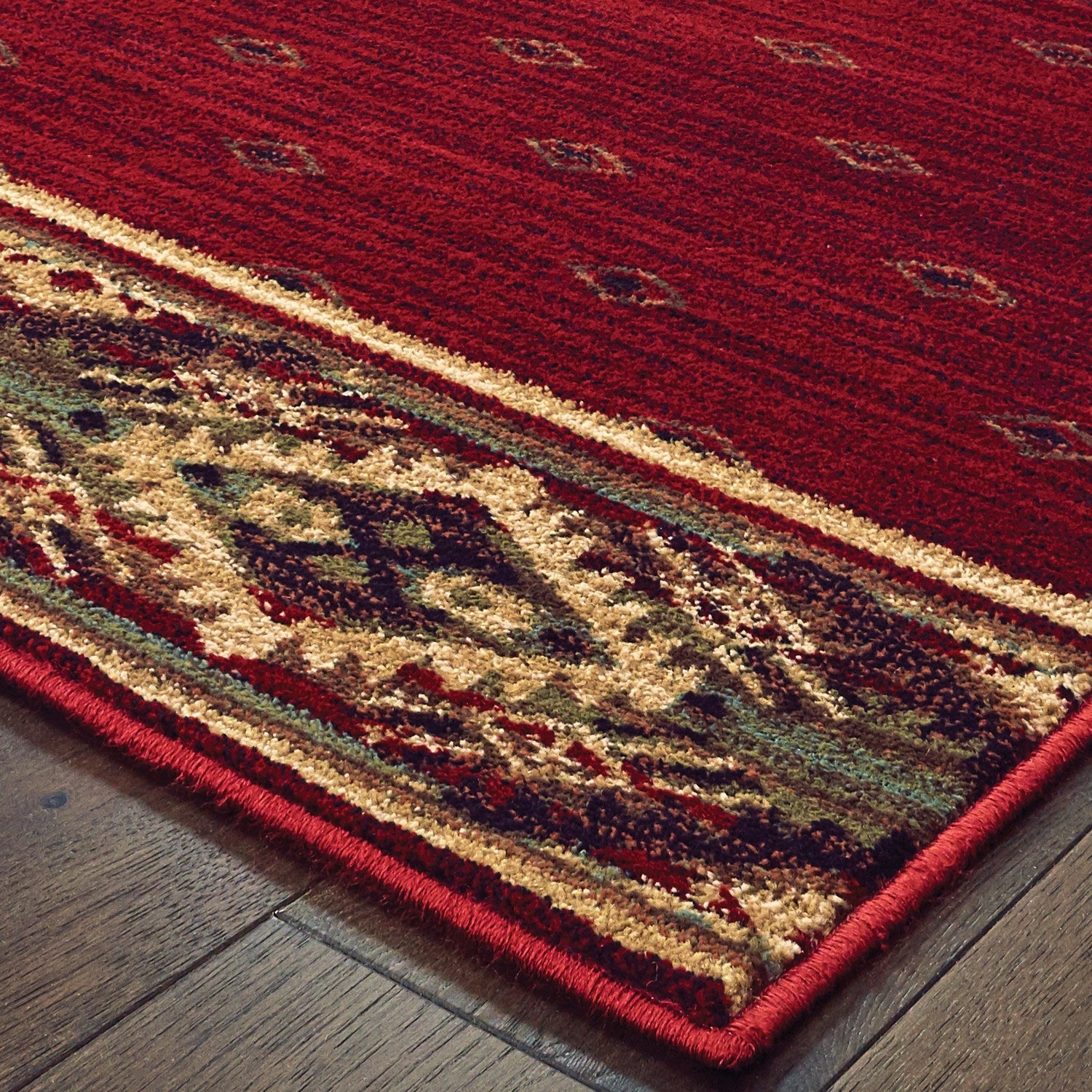Woodlands Southwest Border Red Gold Cabin Lodge Rug - Woodlands 9652C