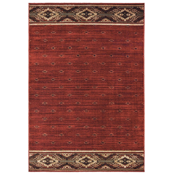 Woodlands Southwest Border Red Gold Cabin Lodge Rug - Woodlands 9652C #_shape=Rectangle