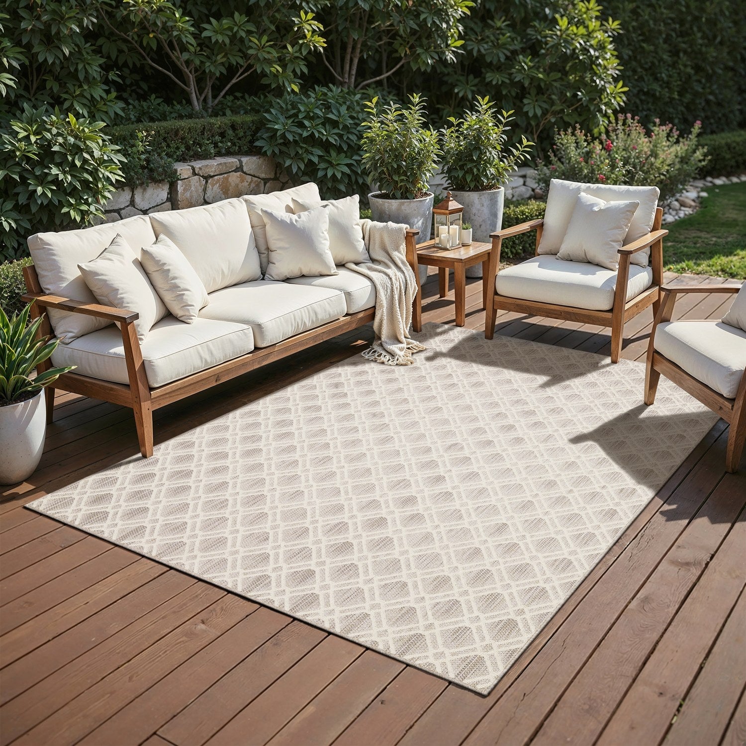 Zarina Diamond Trellis Ivory Jute Look Indoor Outdoor Rug - Zarina ZAR01