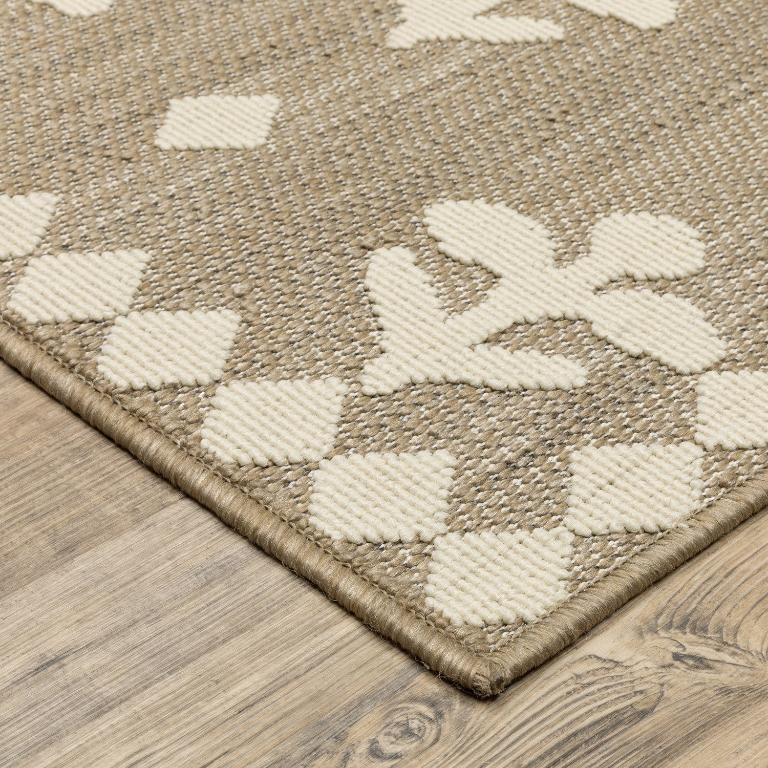 Zarina Block Print Floral Tan Jute Look Indoor Outdoor Rug - Zarina ZAR02