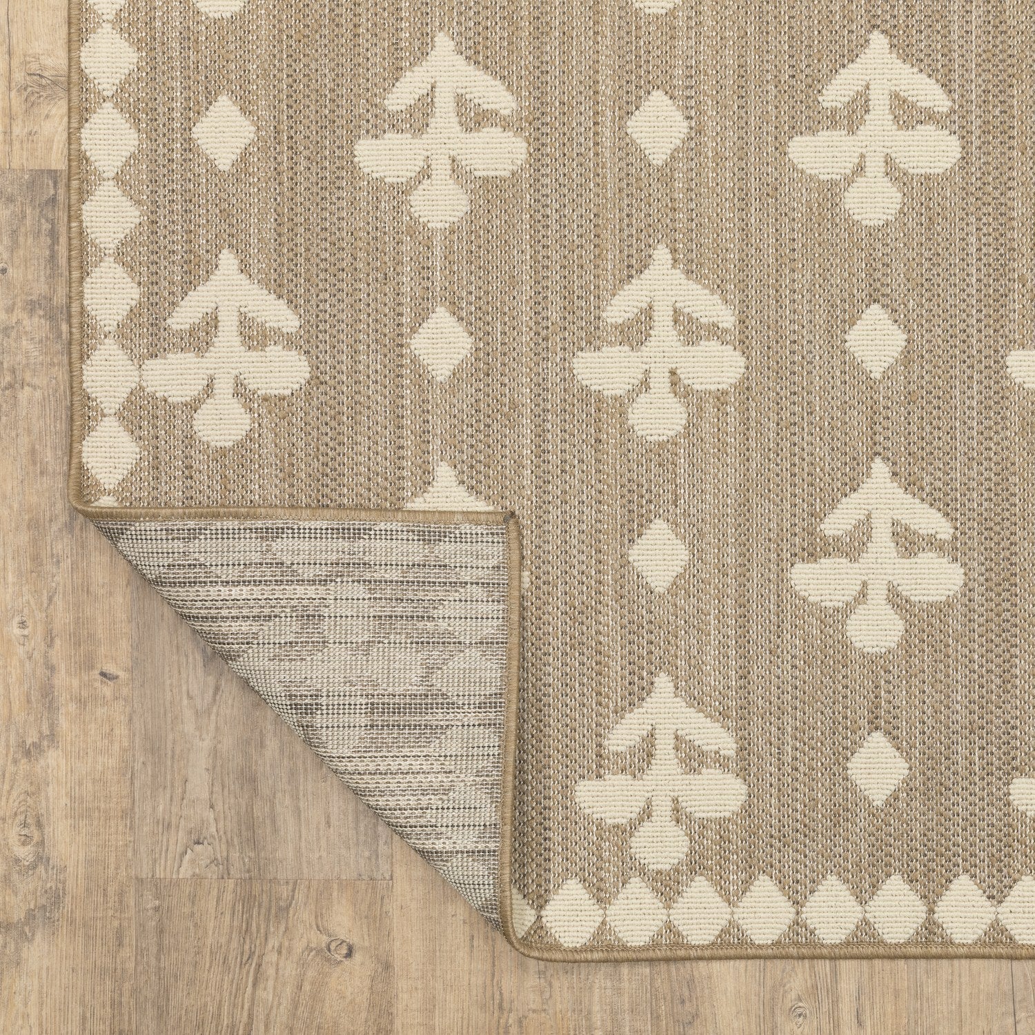 Zarina Block Print Floral Tan Jute Look Indoor Outdoor Rug - Zarina ZAR02