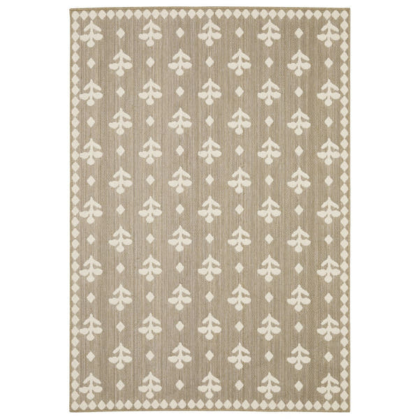 Zarina Block Print Floral Tan Jute Look Indoor Outdoor Rug - Zarina ZAR02 #_shape=Rectangle #_shape=Runner