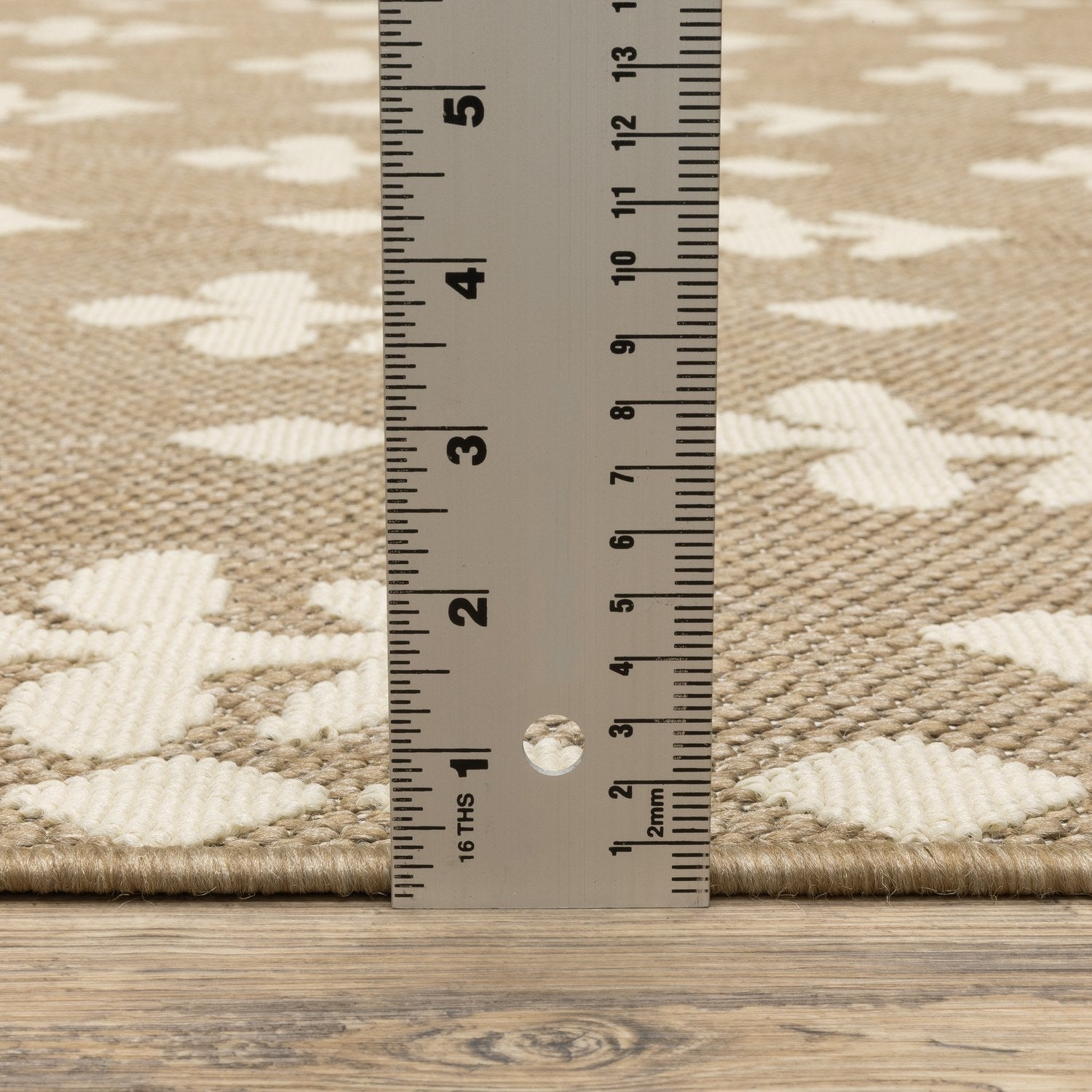 Zarina Block Print Floral Tan Jute Look Indoor Outdoor Rug - Zarina ZAR02