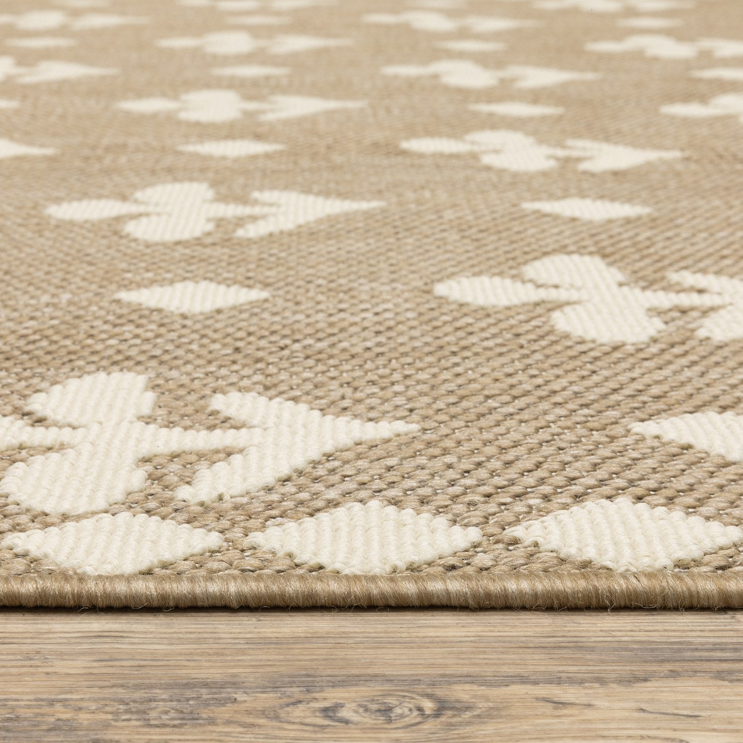 Zarina Block Print Floral Tan Jute Look Indoor Outdoor Rug - Zarina ZAR02