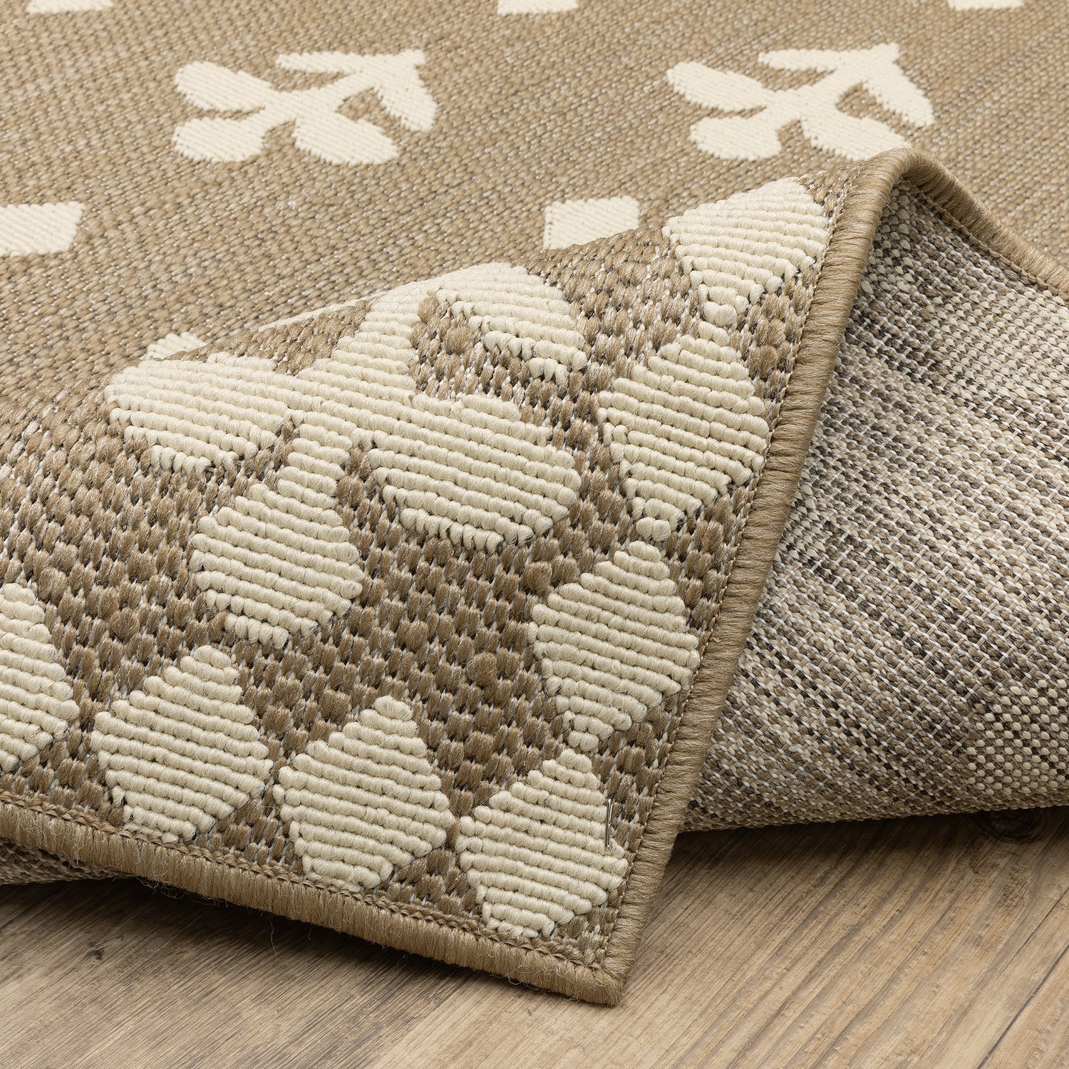 Zarina Block Print Floral Tan Jute Look Indoor Outdoor Rug - Zarina ZAR02