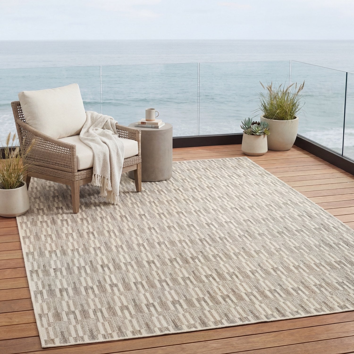 Zarina Dash Stripe Beige Jute Look Indoor Outdoor Rug - Zarina ZAR03