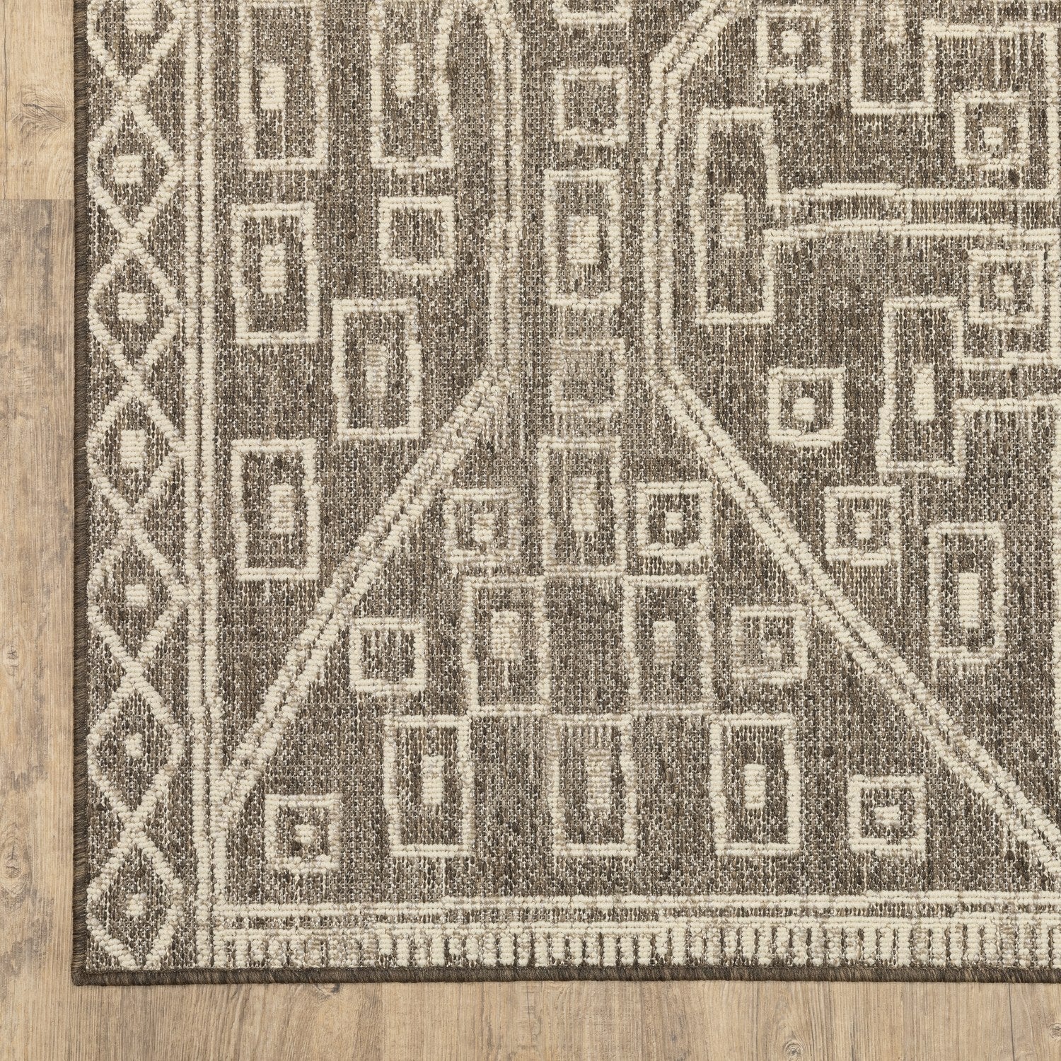 Zarina Tribal Geometric Brown Jute Look Indoor Outdoor Rug - Zarina ZAR07