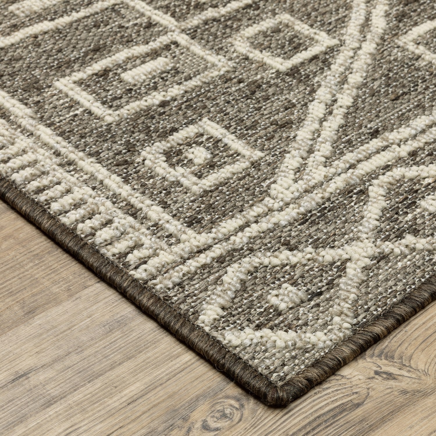 Zarina Tribal Geometric Brown Jute Look Indoor Outdoor Rug - Zarina ZAR07