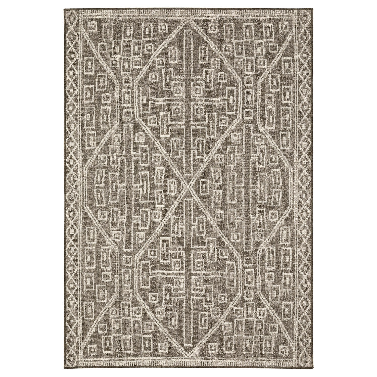 Zarina Tribal Geometric Brown Jute Look Indoor Outdoor Rug - Zarina ZAR07 #_shape=Rectangle #_shape=Runner