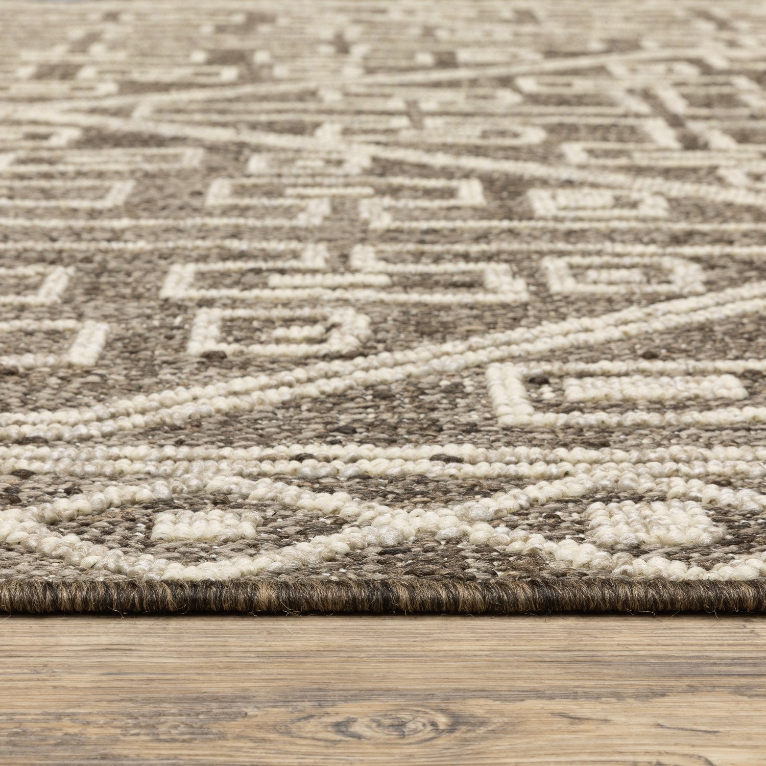 Zarina Tribal Geometric Brown Jute Look Indoor Outdoor Rug - Zarina ZAR07