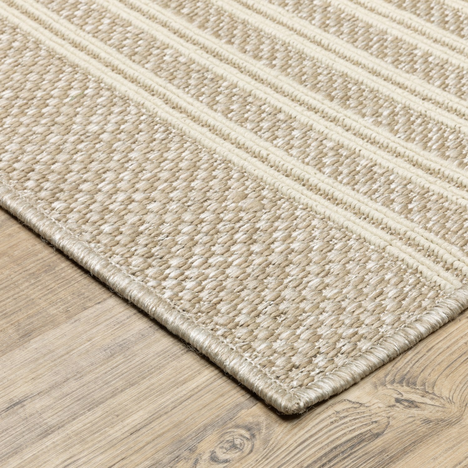 Zarina Ticking Stripe Beige Jute Look Indoor Outdoor Rug - Zarina ZAR09