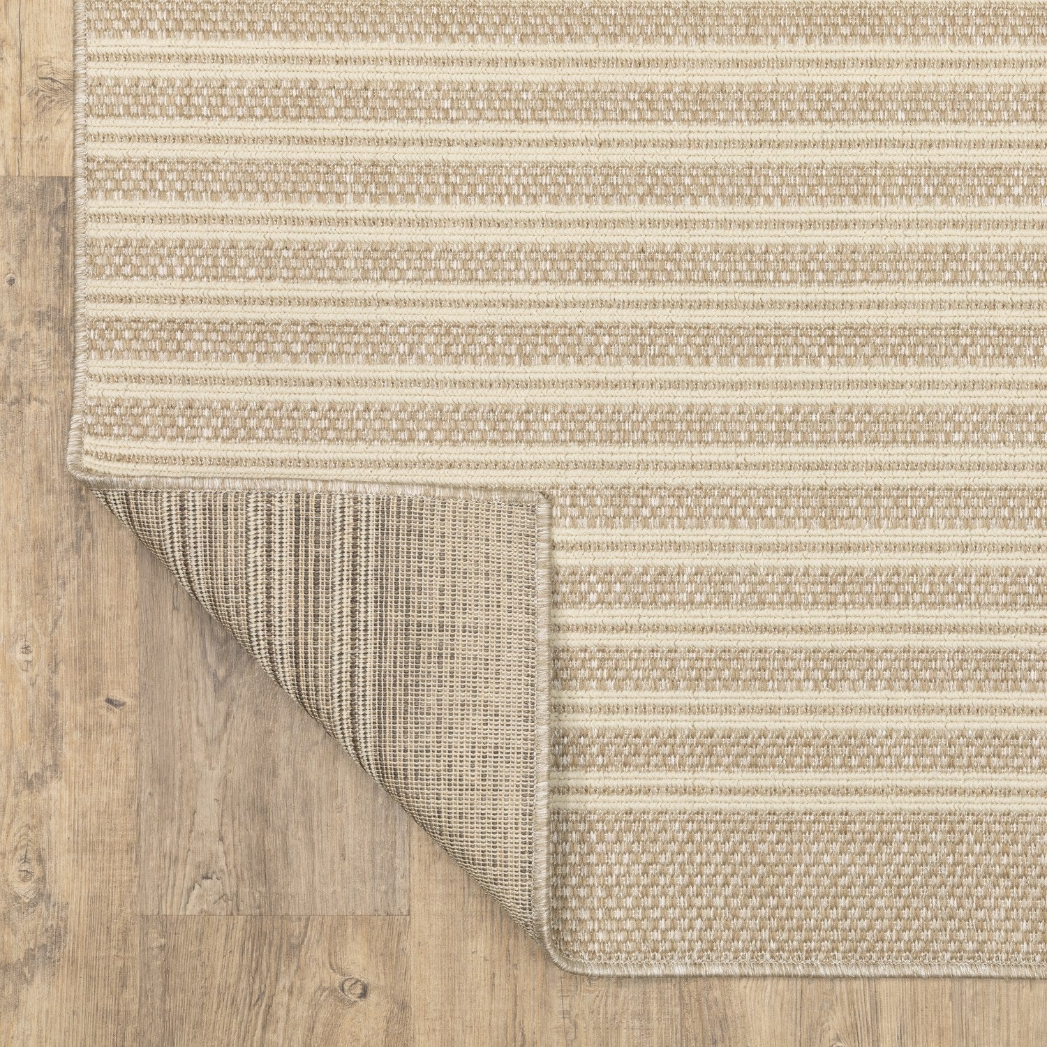 Zarina Ticking Stripe Beige Jute Look Indoor Outdoor Rug - Zarina ZAR09
