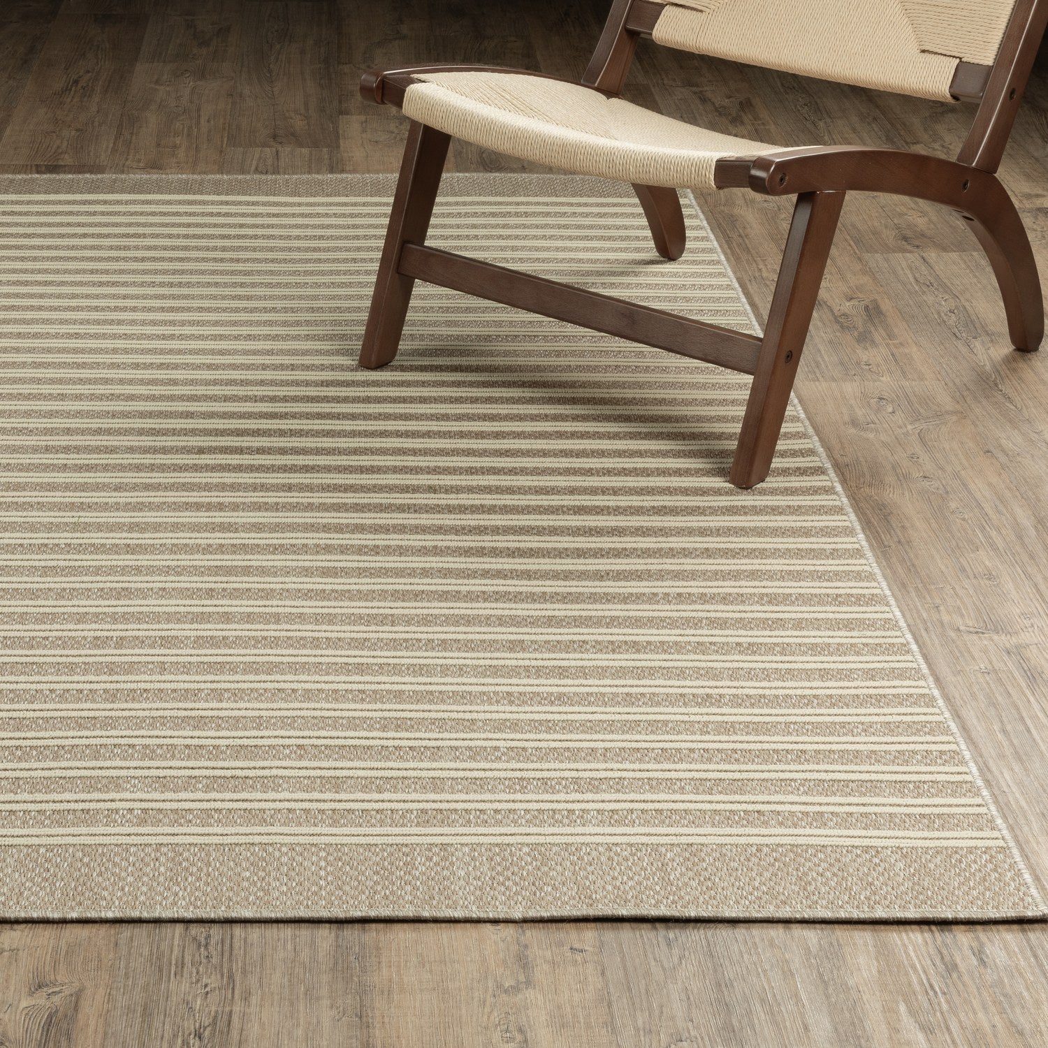 Zarina Ticking Stripe Beige Jute Look Indoor Outdoor Rug - Zarina ZAR09