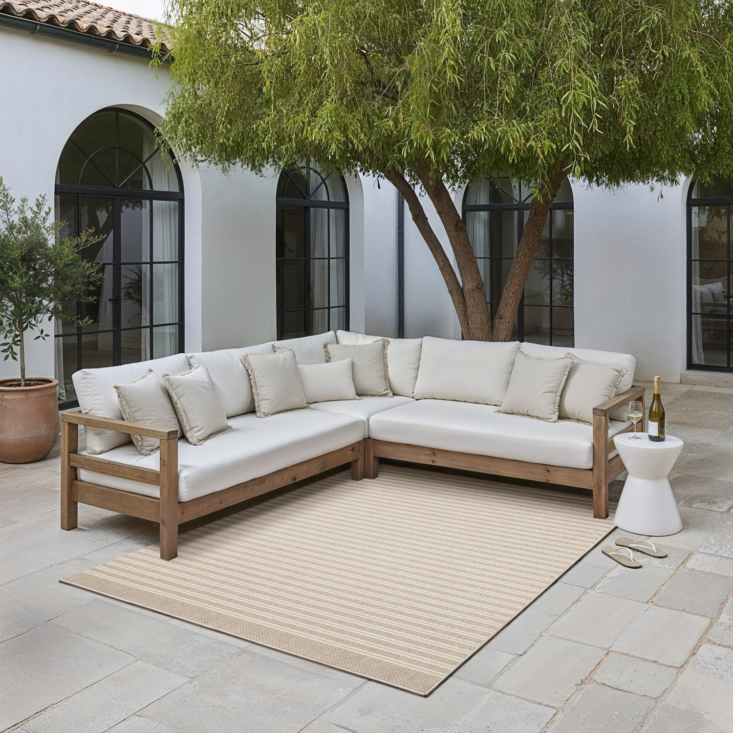 Zarina Ticking Stripe Beige Jute Look Indoor Outdoor Rug - Zarina ZAR09