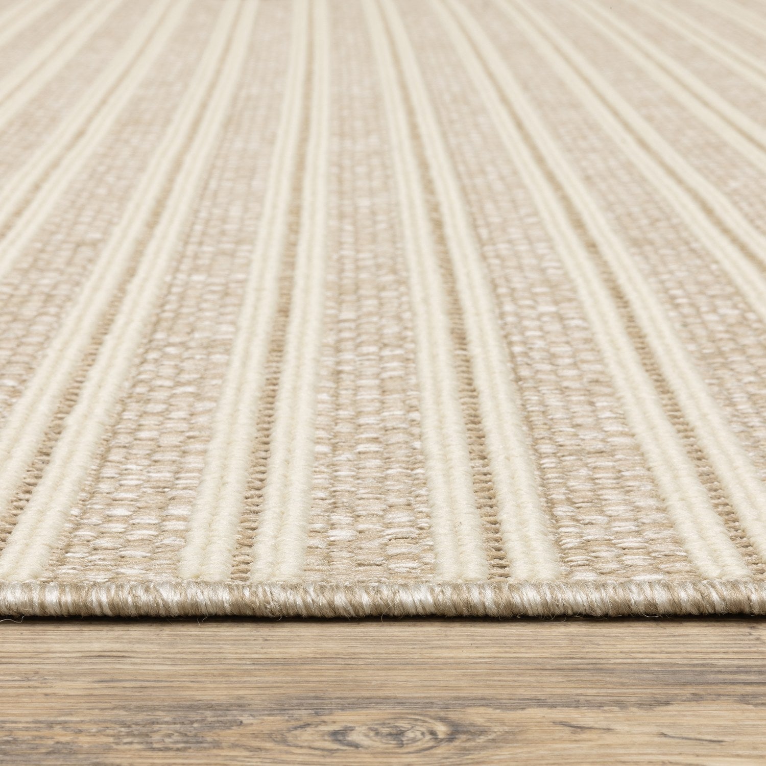 Zarina Ticking Stripe Beige Jute Look Indoor Outdoor Rug - Zarina ZAR09