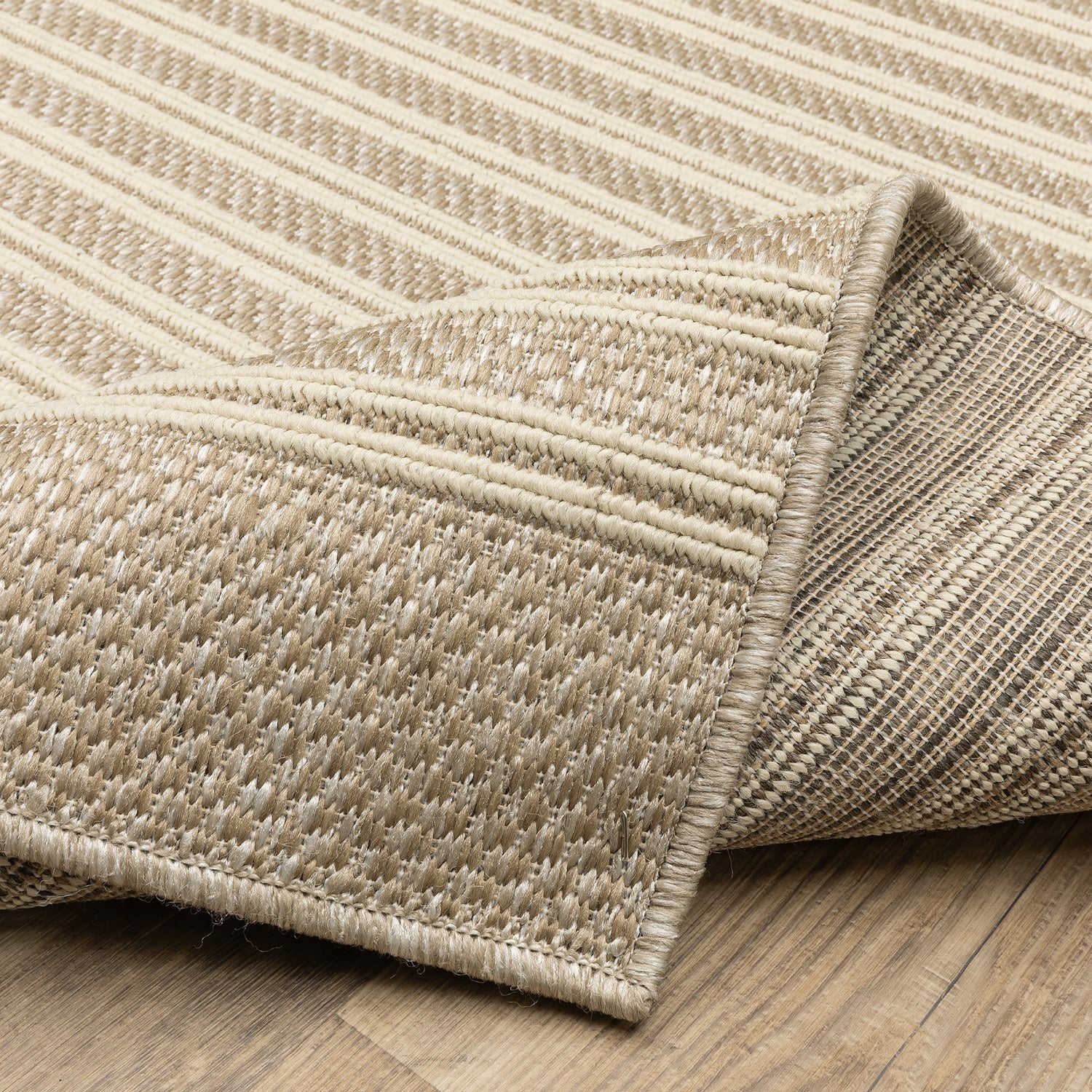 Zarina Ticking Stripe Beige Jute Look Indoor Outdoor Rug - Zarina ZAR09