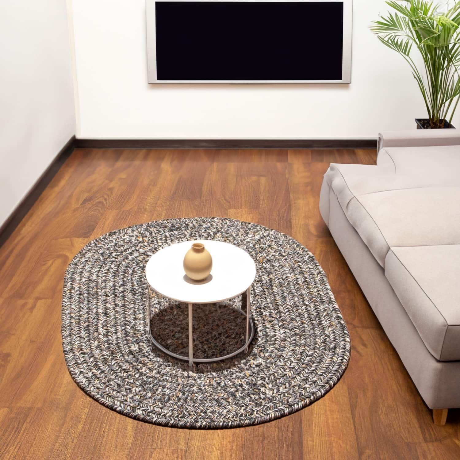 Gray Farmhouse Rug -  Washable Indoor/Outdoor -Primitive Braided Rugs  - Made in USA