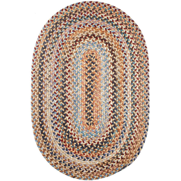 Neutral Wheat Tribeca braided wool oval rug, handmade in USA