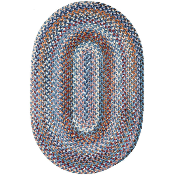 Blue Tribeca braided wool oval rug, handmade in USA