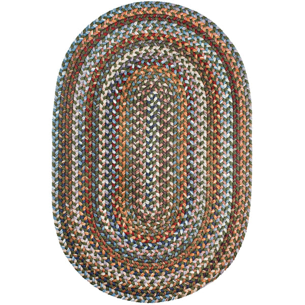 Green Tribeca braided wool oval rug, handmade in USA