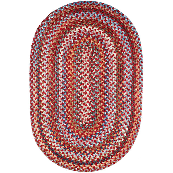 Red Tribeca braided wool oval rug, handmade in USA