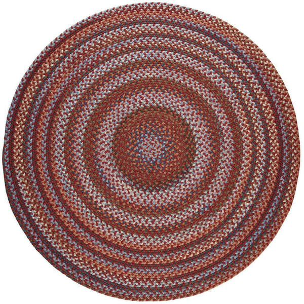 Red Tribeca braided wool round rug, handmade in USA