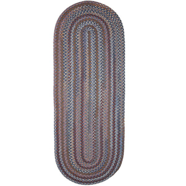 Blue Tribeca braided wool runner rug, handmade in USA