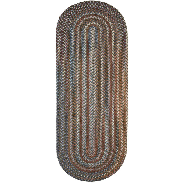 Green Tribeca braided wool runner rug, handmade in USA