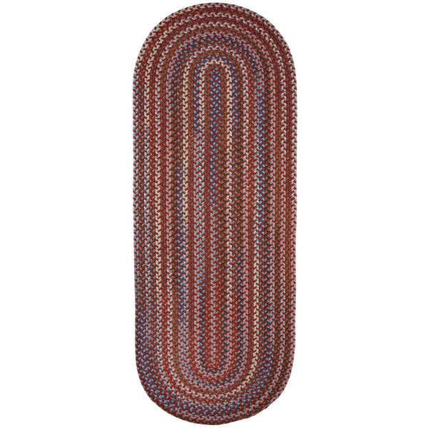 Red Tribeca braided wool runner rug, handmade in USA