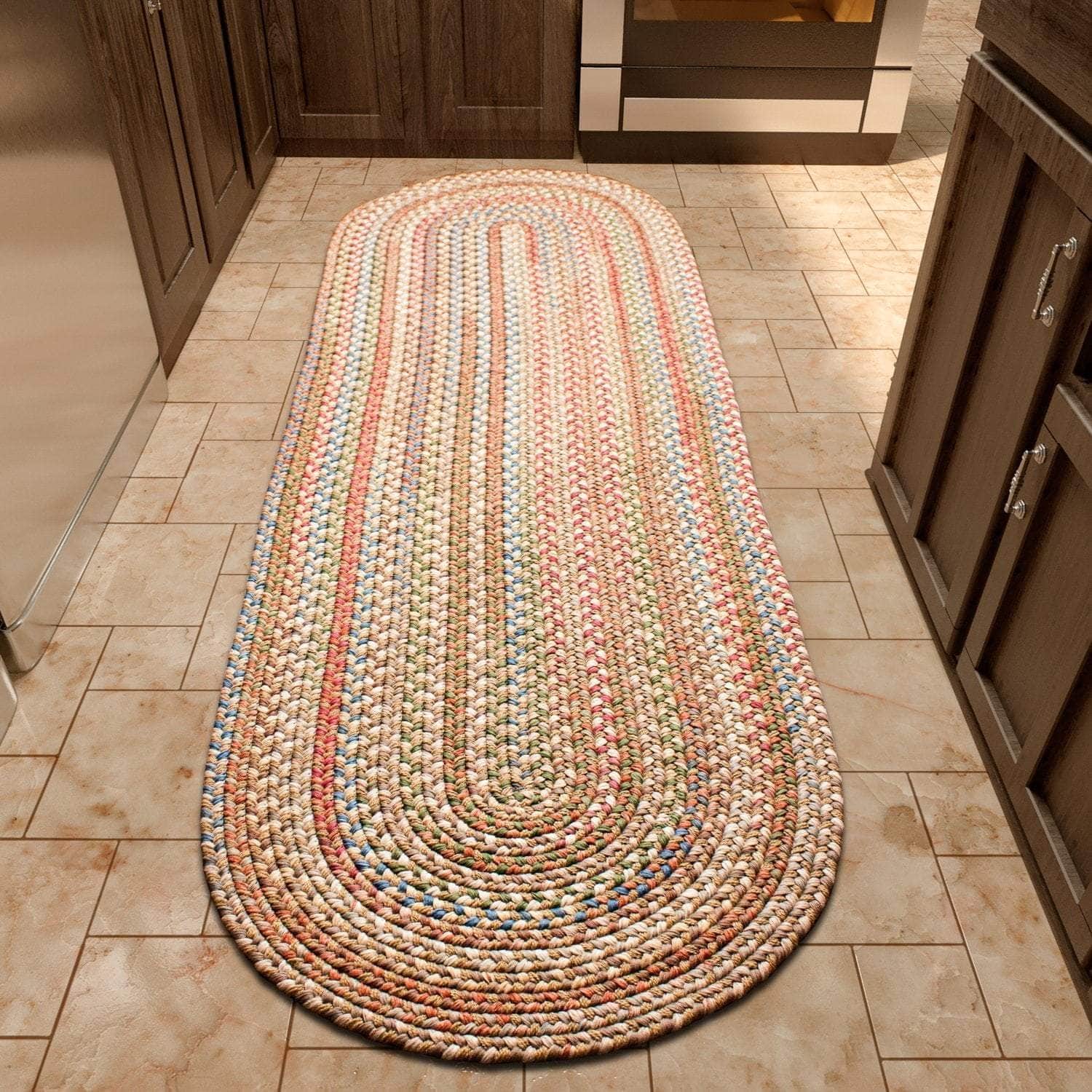 Roxbury Braided Rug for Indoor / Outdoor Use - Great for Kitchens, Patio or Deck - Soft Stain Resistant Yarn -Straw Beige