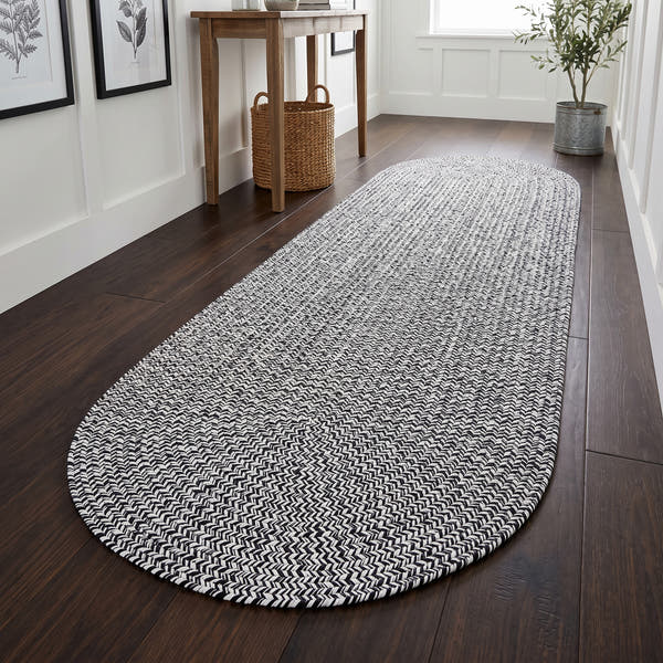 Rustica black and white braided cotton rug, 2x6 oval runner in a farmhouse hallway #size_2' x 6' Oval Runner