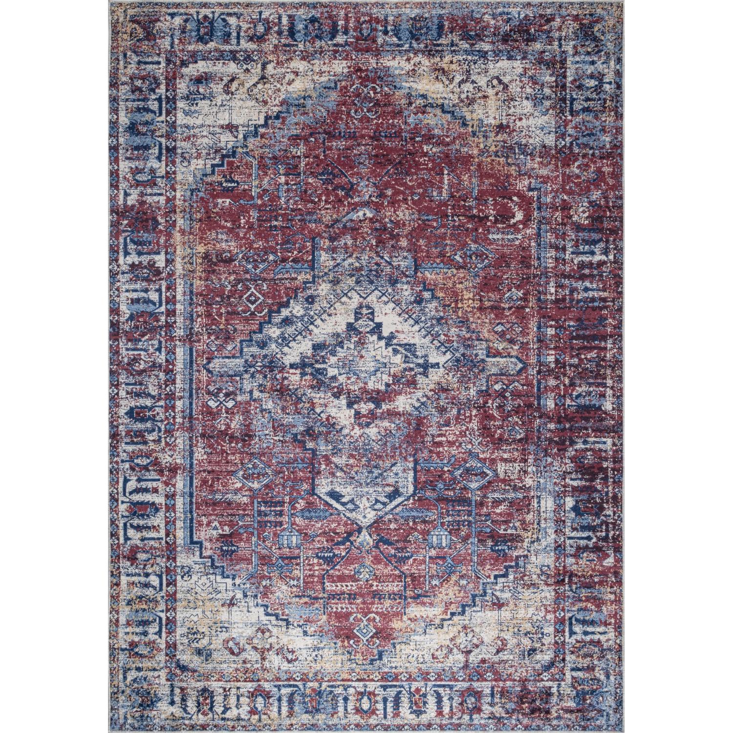 Red Bursa machine washable area rug 2' x 3' - flat overhead view