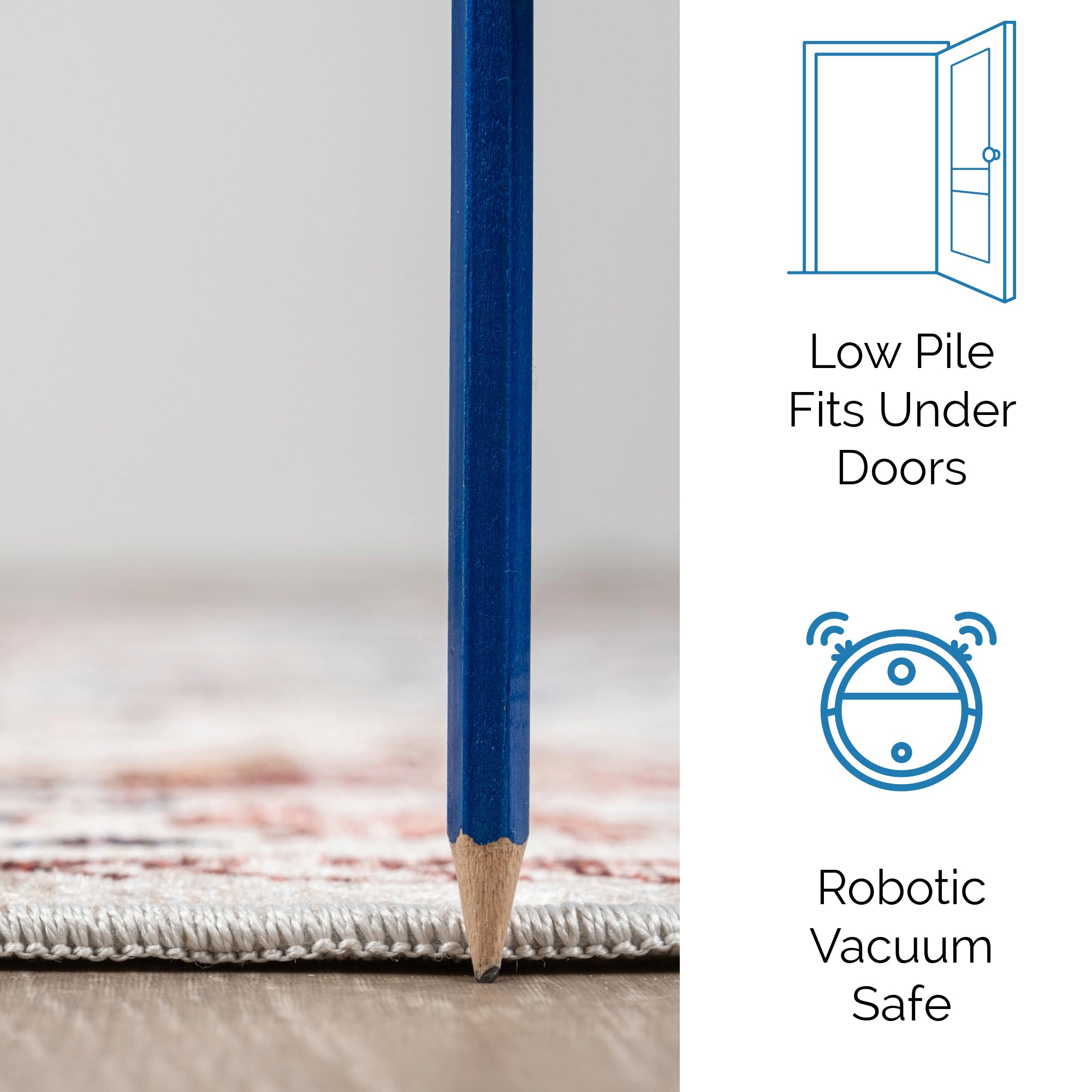 Pastel Bursa machine washable area rug 4' x 6' - low pile fits under doors, robotic vacuum safe