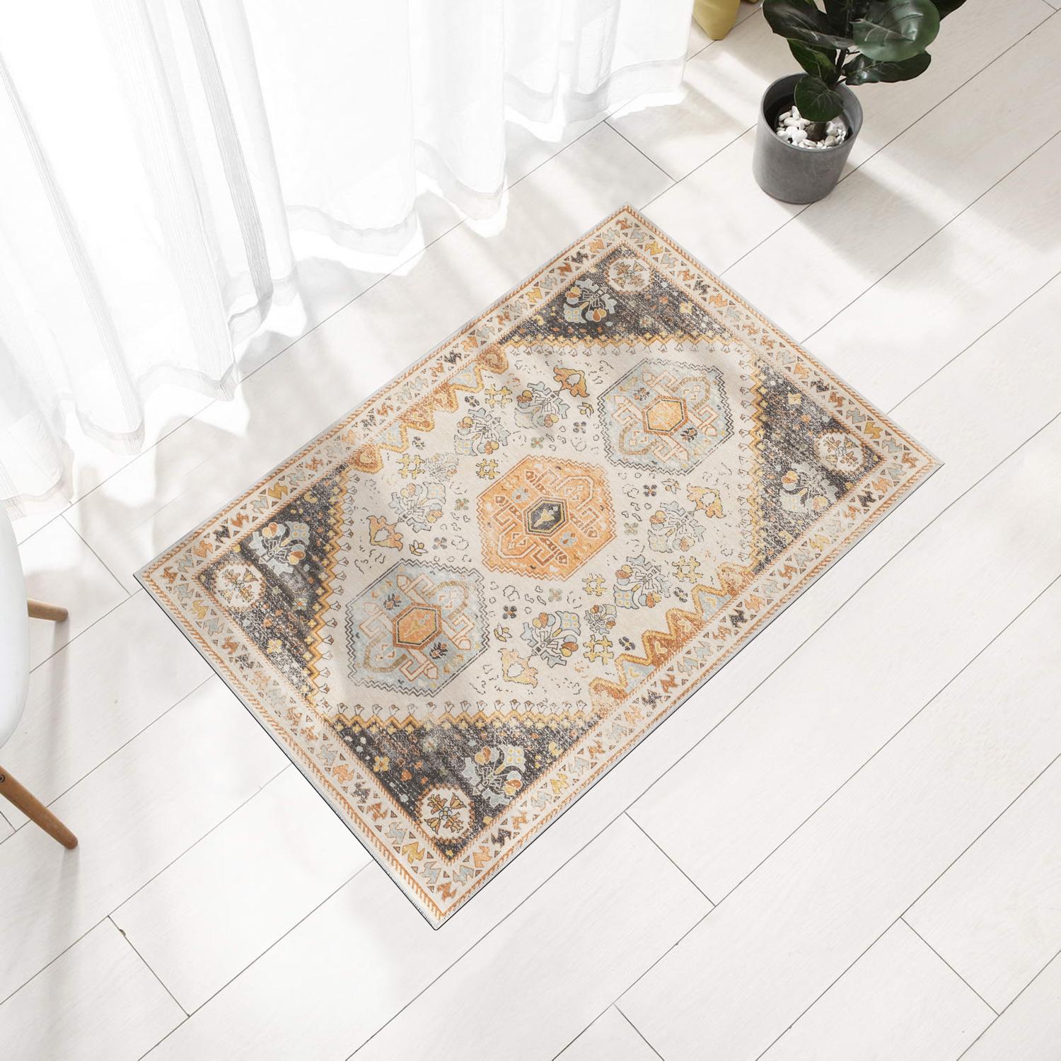 Olive Bursa machine washable area rug 2' x 3' - styled in a room