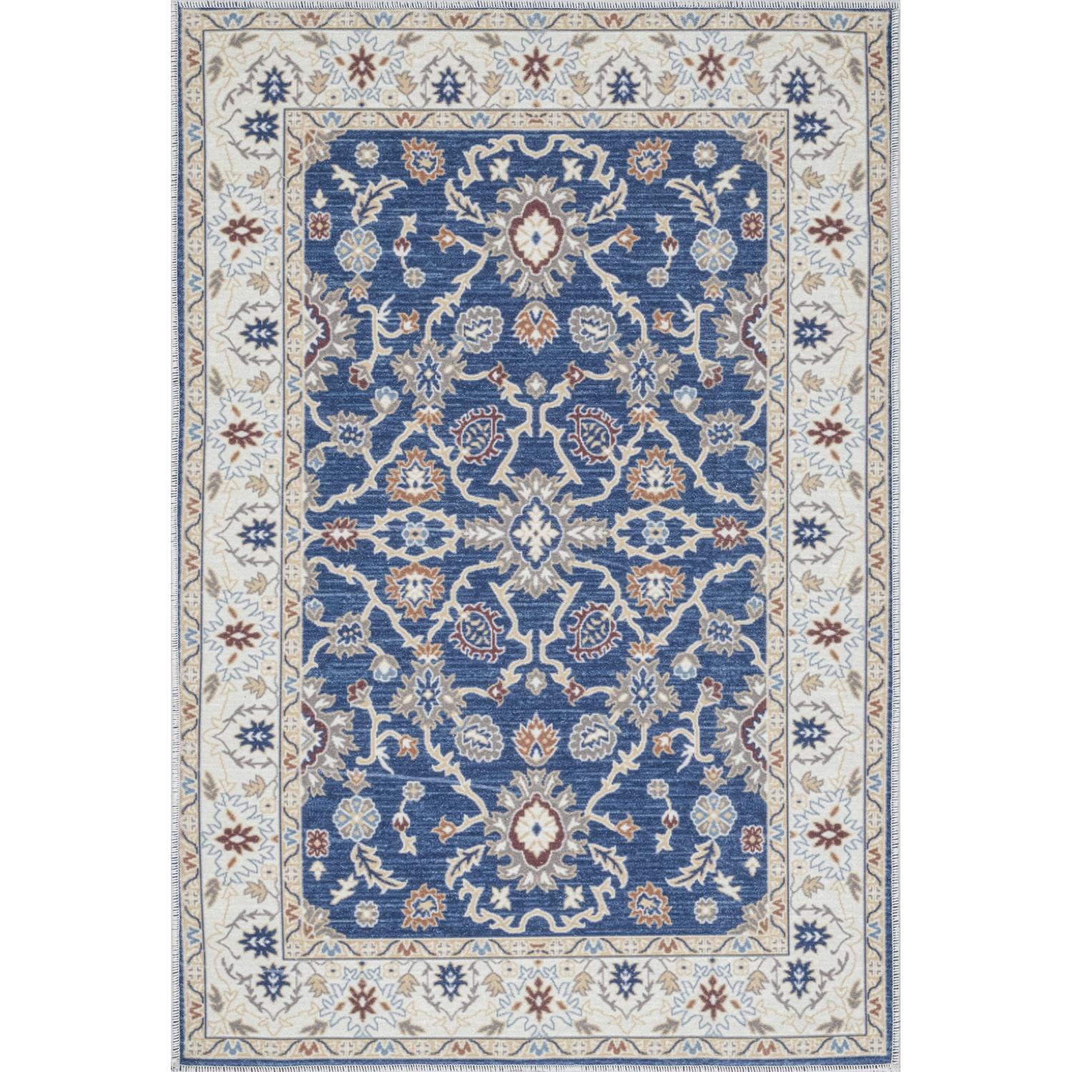 Navy Bursa machine washable area rug 5' x 7' - flat overhead view