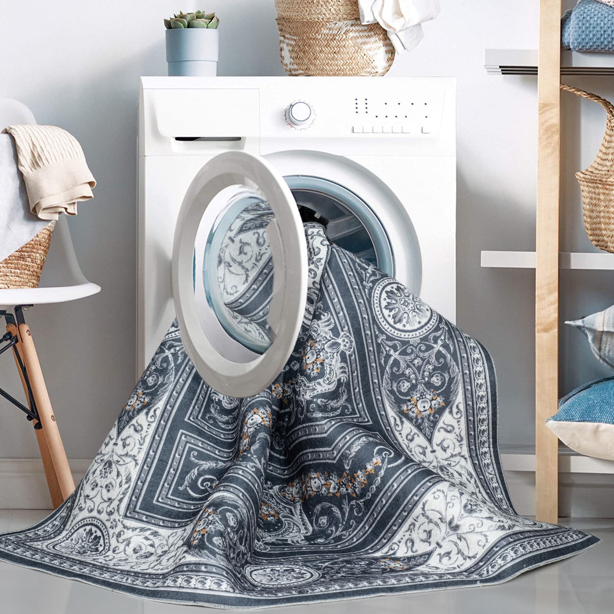 Gray Bursa machine washable area rug 2' x 3' - being cleaned