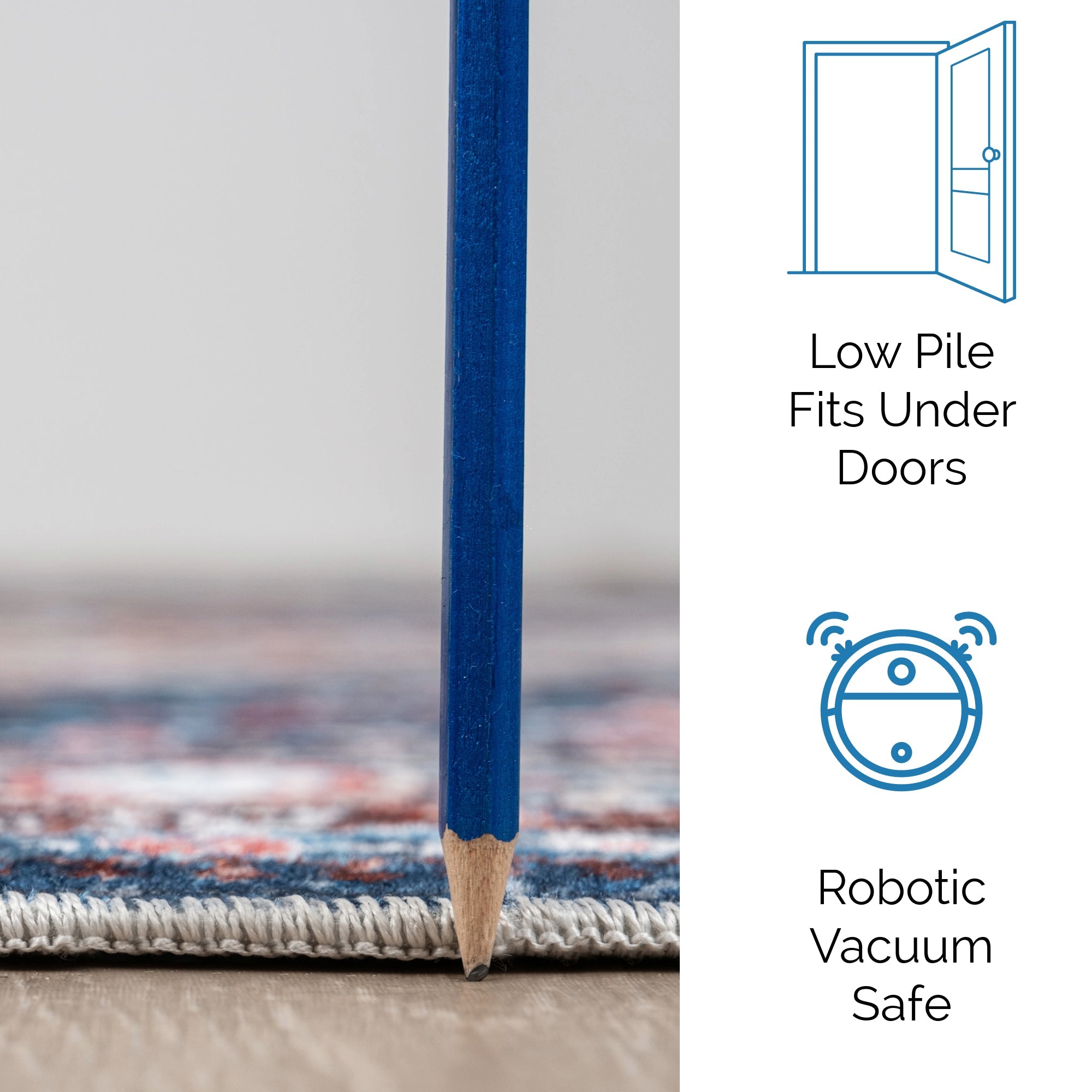 Peach Bursa machine washable area rug 4' x 6' - low pile fits under doors, robotic vacuum safe