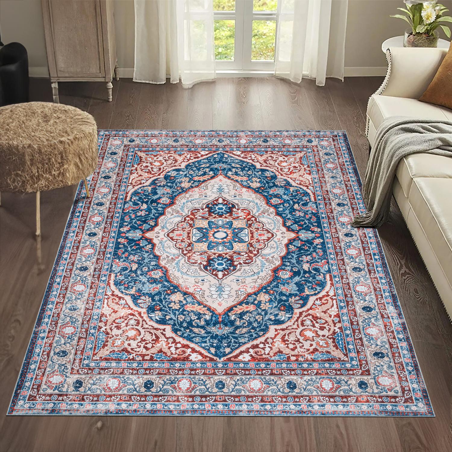 Peach Bursa machine washable area rug 2' x 3' - styled in a room setting