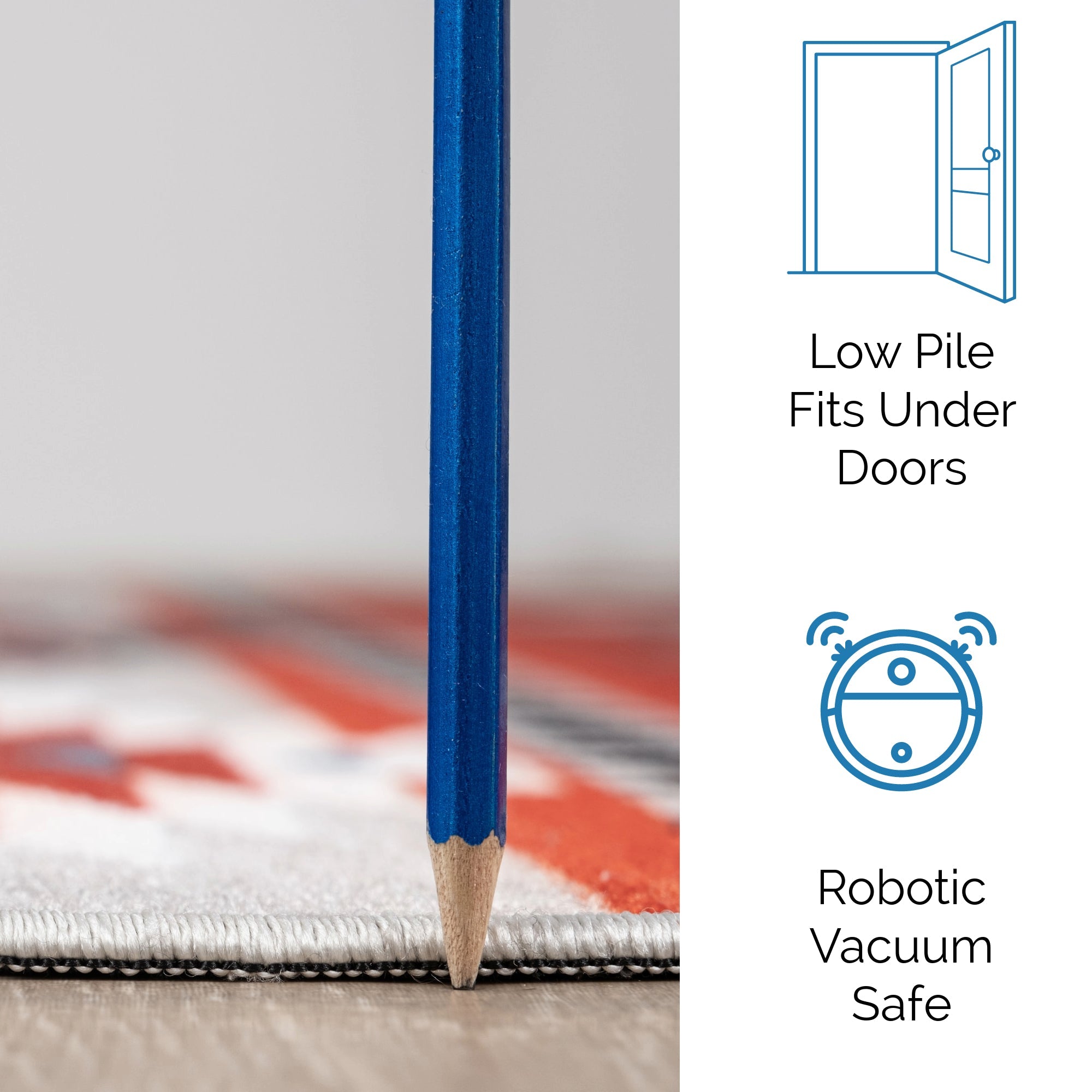 Ivory Konya machine washable area rug 4' x 6' - low pile fits under doors, robotic vacuum safe