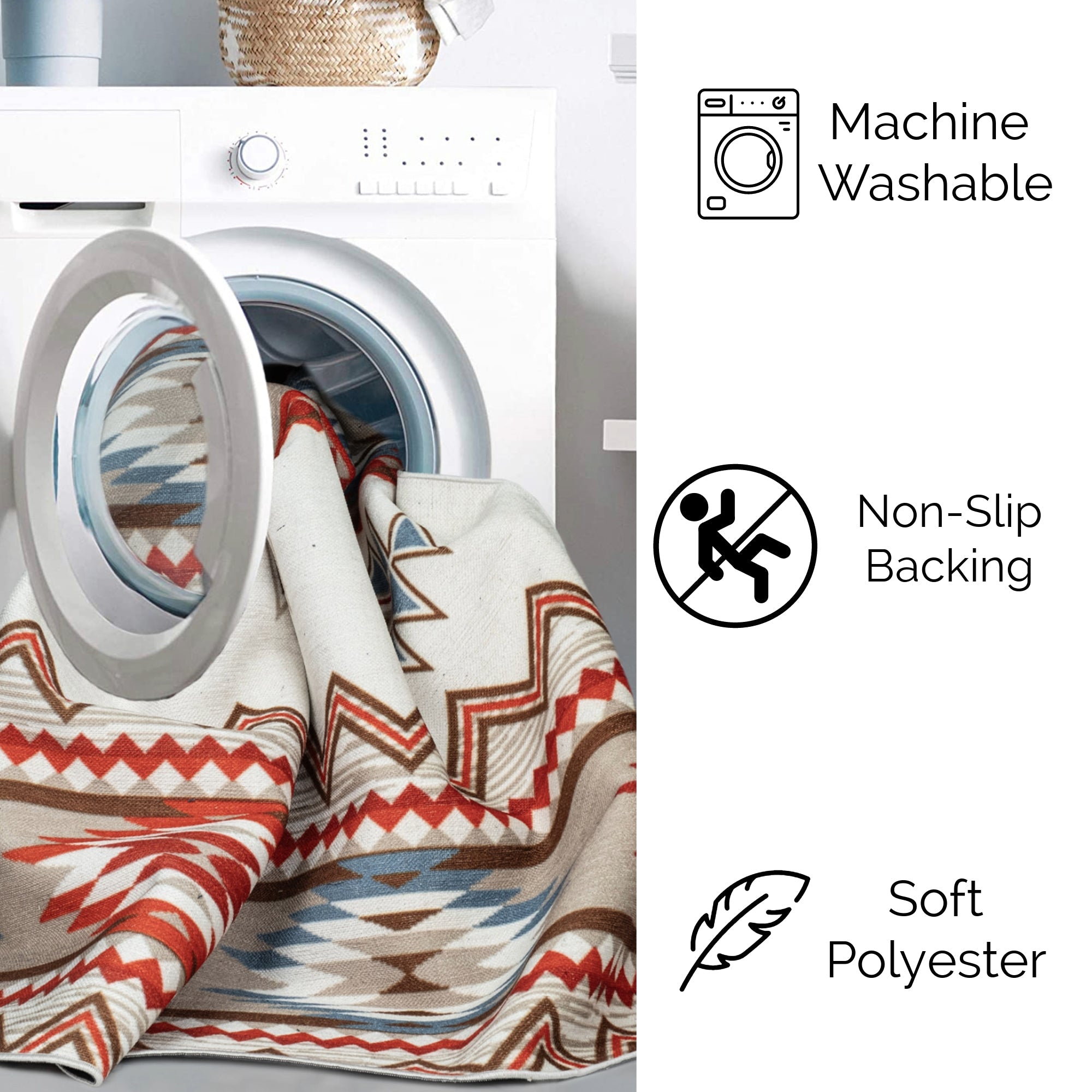 Ivory Konya machine washable area rug 4' x 6' - machine washable, made in Turkey, non-slip backing