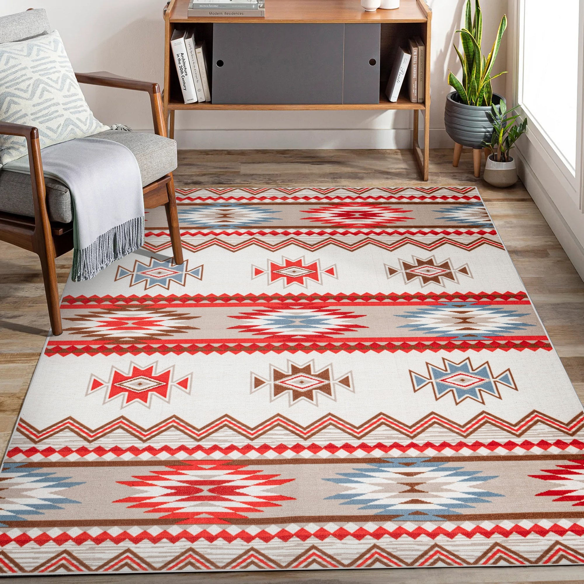 Ivory Konya machine washable area rug 4' x 6' - styled in a living room
