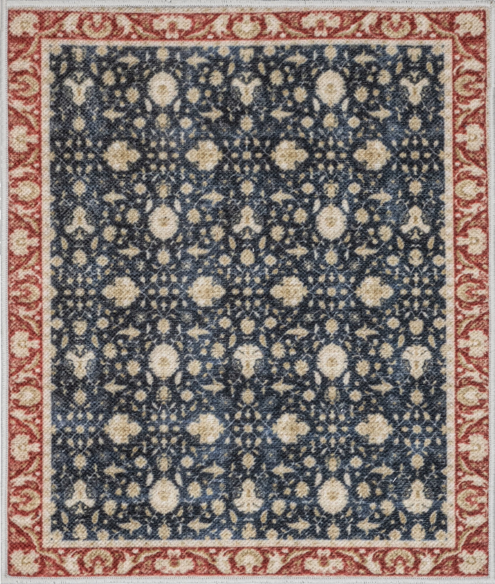 Navy Konya machine washable area rug 2' x 3' - flat overhead view