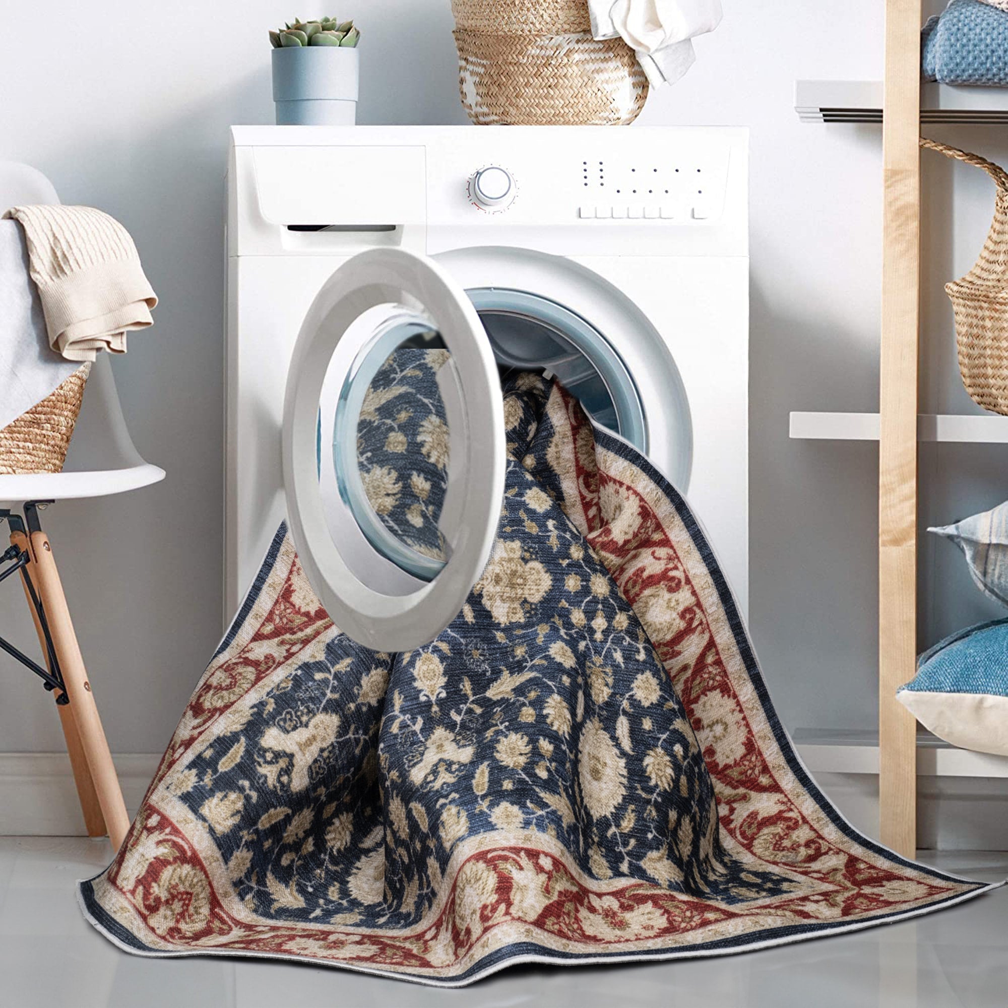 Navy Konya machine washable area rug 2' x 3' - being cleaned