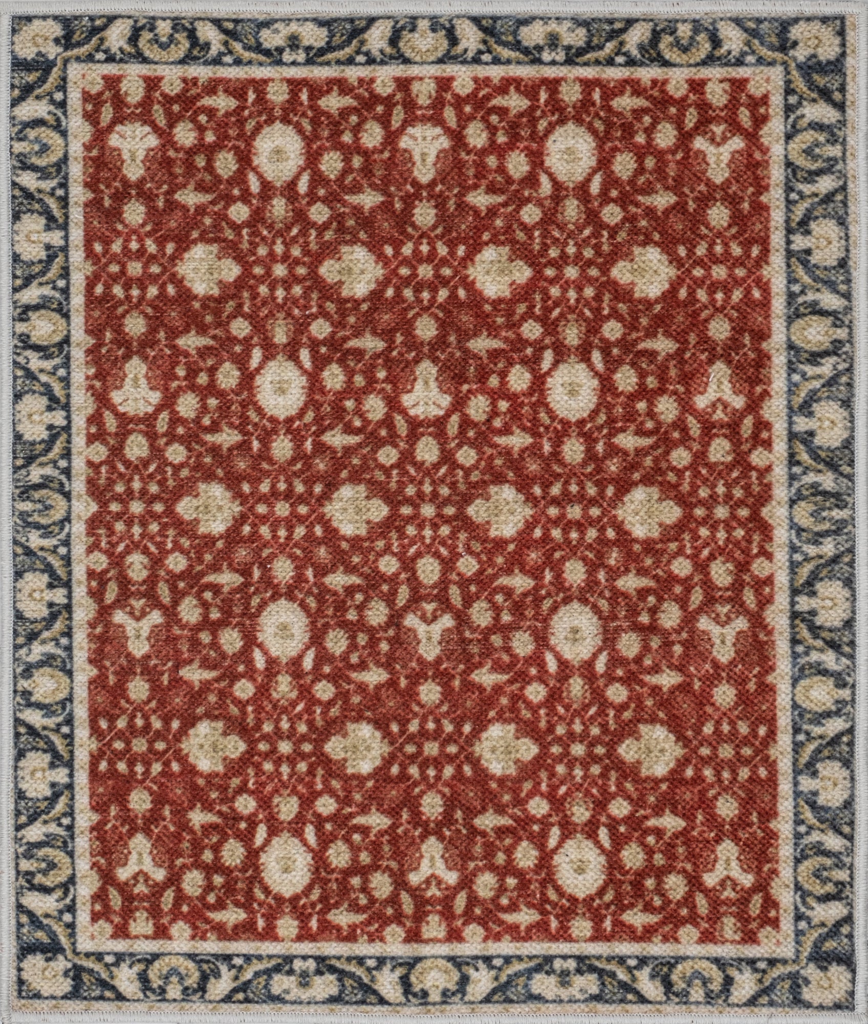 Red Konya machine washable area rug 2' x 3' - flat overhead view