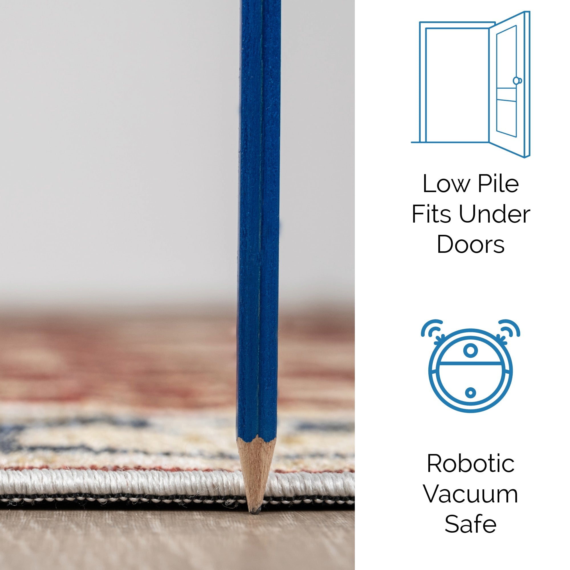Red Konya machine washable area rug 2' x 3' - low pile fits under doors, robotic vacuum safe