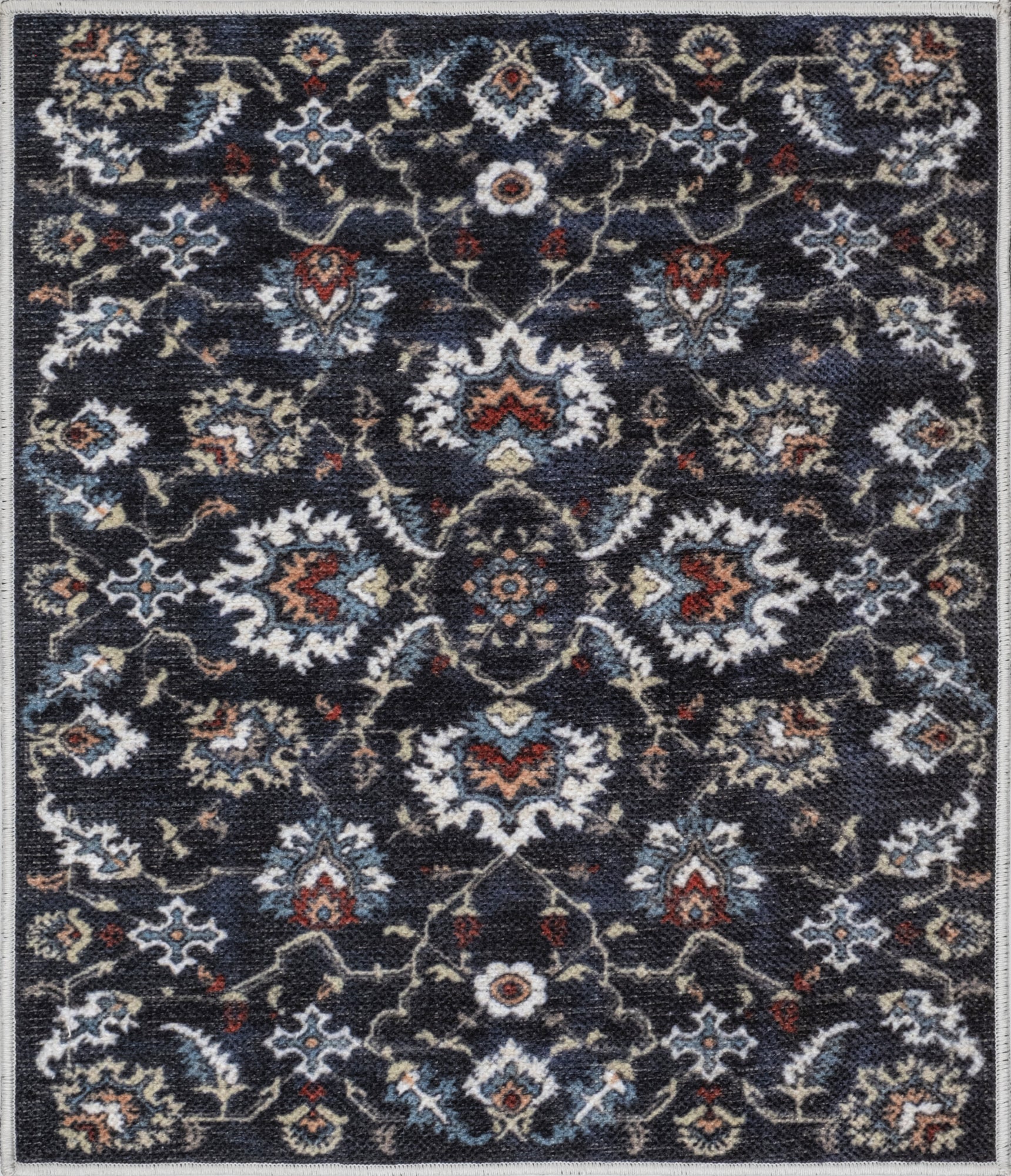 Navy Konya machine washable area rug 2' x 3' - flat overhead view